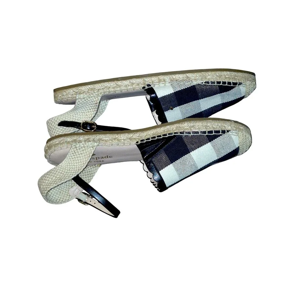 Kate Spade Black/White Plaid Bonnie Preppy Strappy Sandals Size 7.5 Leather Trim